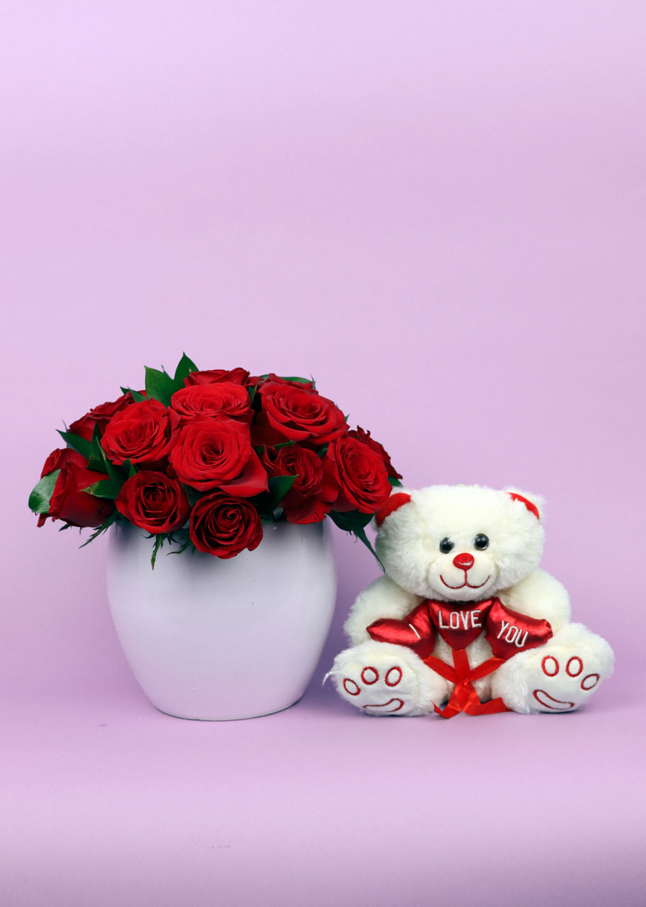 Rosas y Osito de corazón