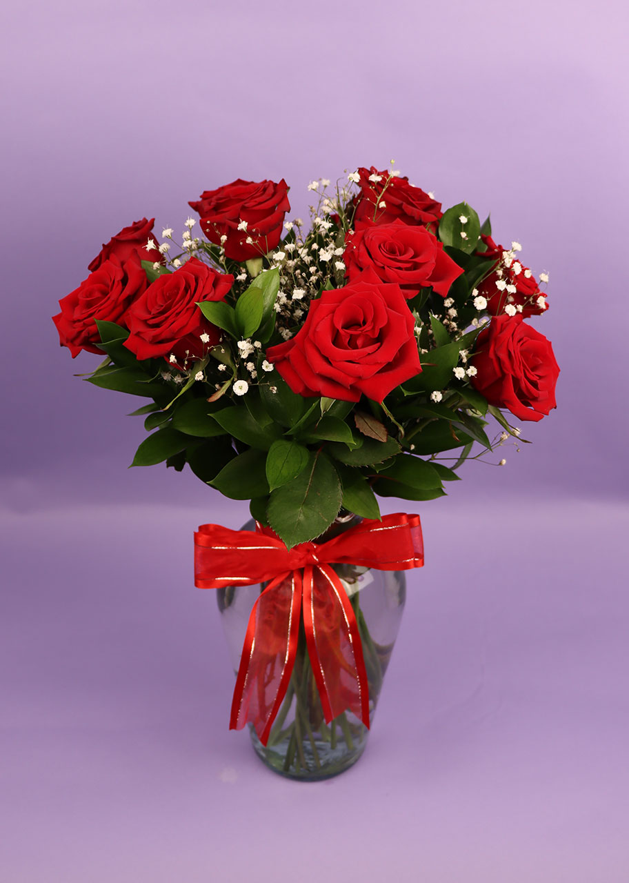 Sorpresa Feliz de 12  Rosas en Deslumbrante Rojo