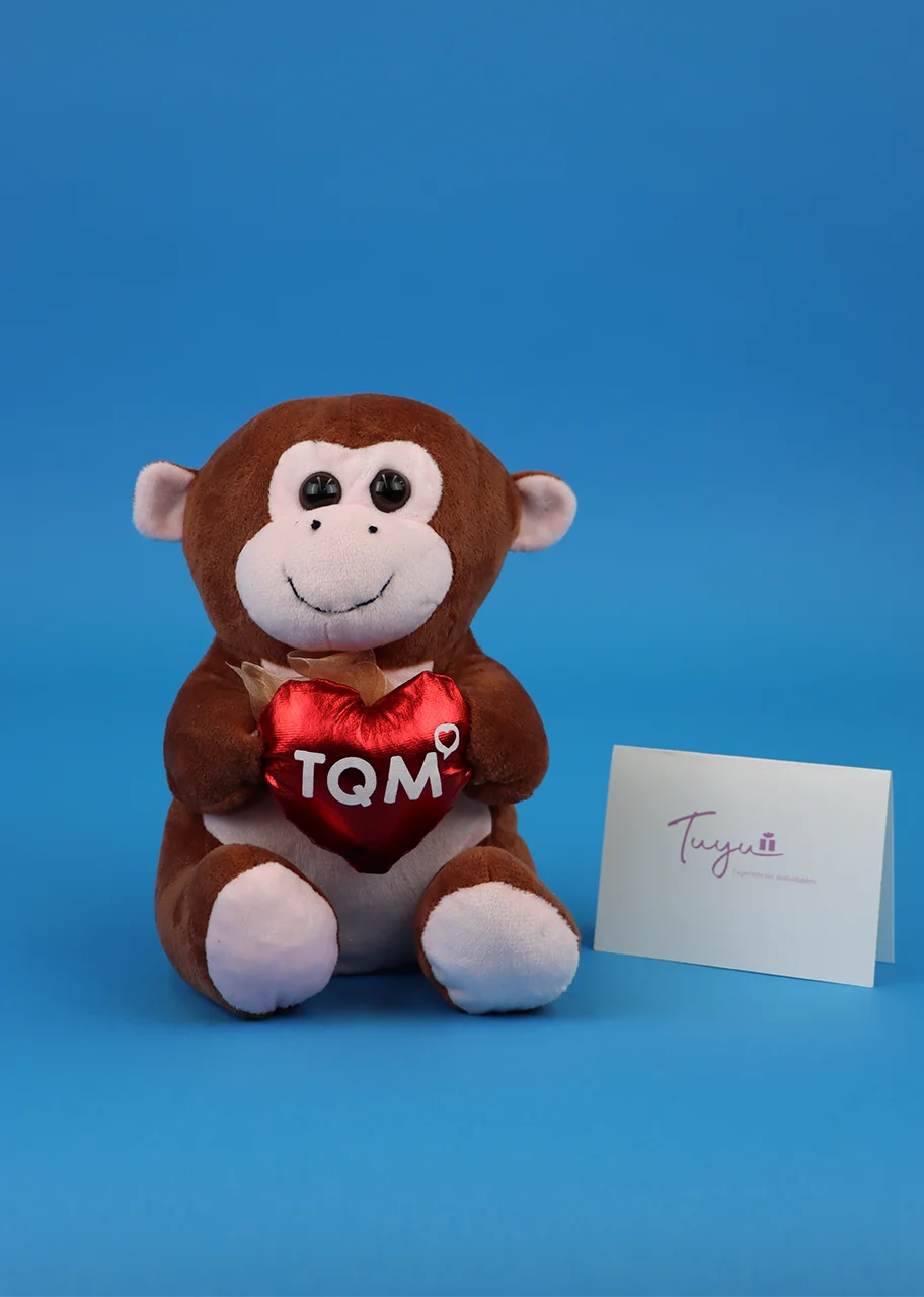 Changuito feliz con corazón TQM de 20 cm. aproximadamente 