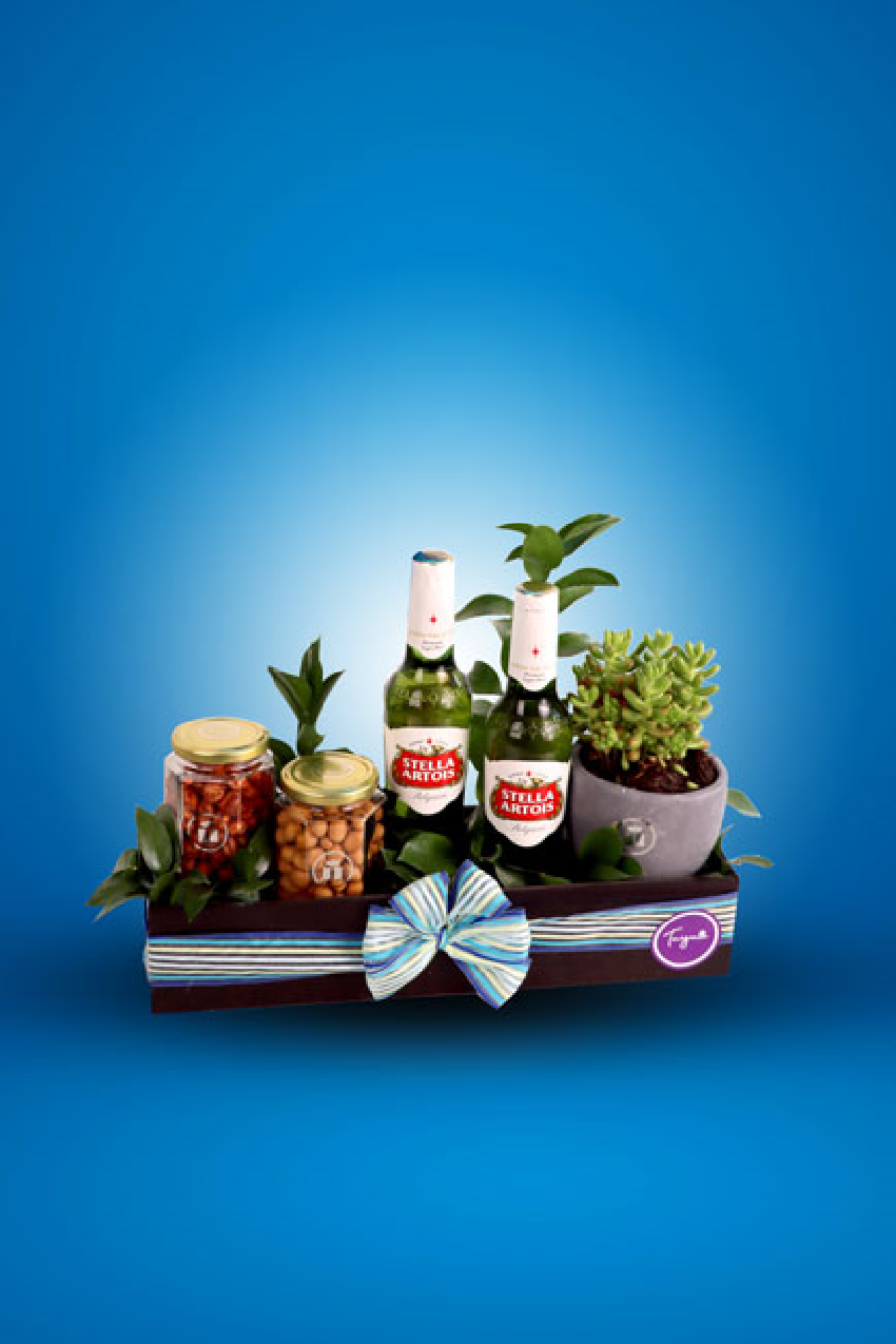 Terrario botanero con cerveza Stella Artois 