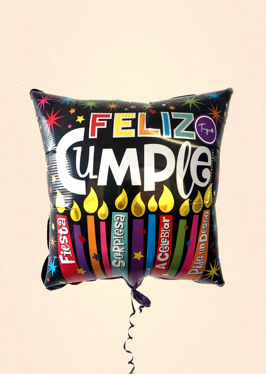 Globo Cuadrado Feliz Cumple Velitas T.Mediano de 45 cm. aprox. 